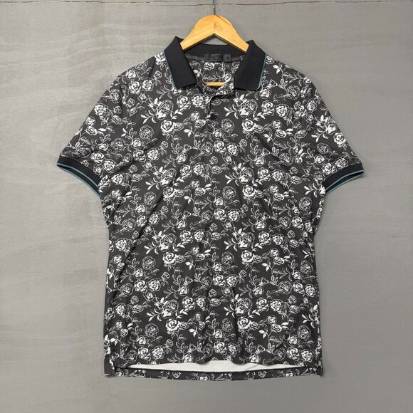 G Fore Black Floral Short Sleeve Performance Golf Polo Shirt Men’s Medium - Picture 2 of 5